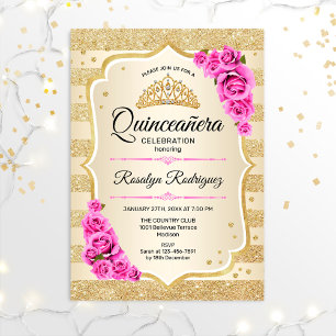 Invitation Quinceanera - Gold Pastel Rose