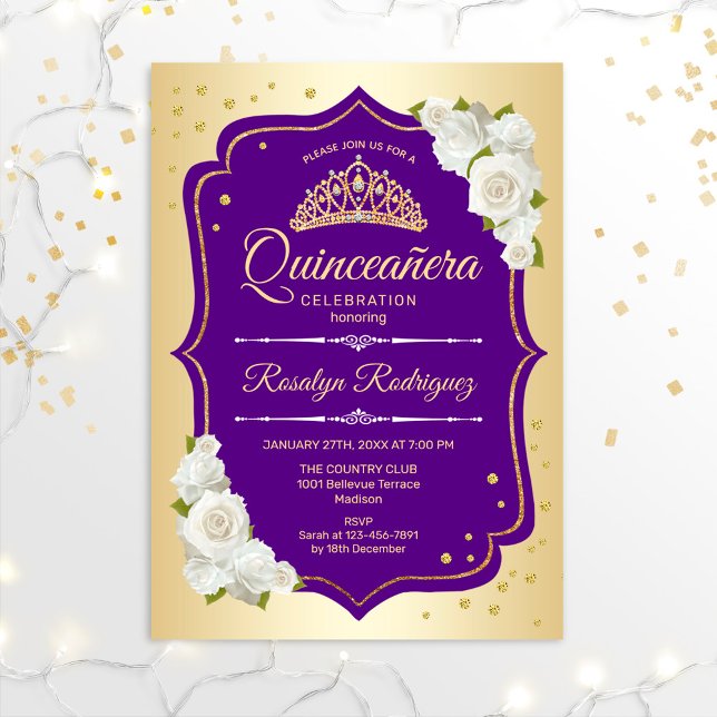 Invitation Quinceanera - Gold Purple (Créateur téléchargé)