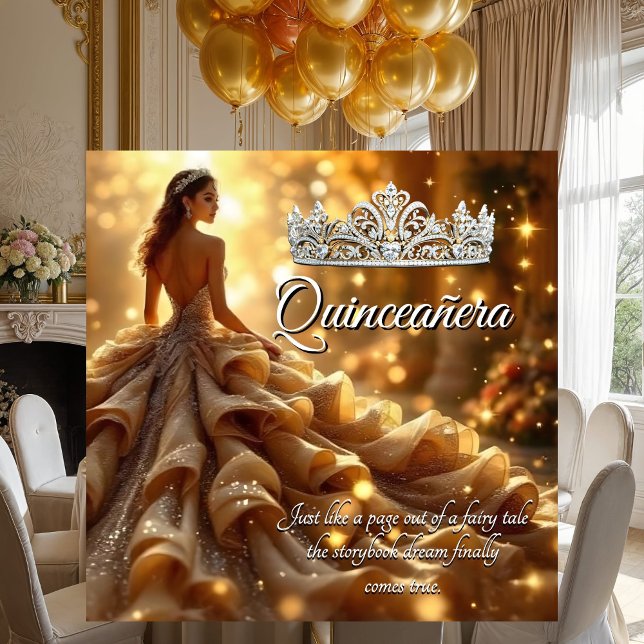 Invitation Quinceanera Gold Silver Robe Tiara Anniversaire (Créateur téléchargé)