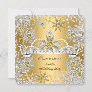 Invitation Quinceanera Gold Silver Winter Wonderland