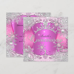 Invitation Quinceanera Hot Pink Winter Wonderland Snowflakes