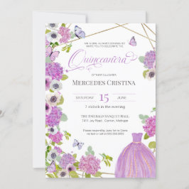Invitation Quinceañera jardin de printemps fête des papillons