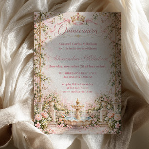 Invitation Quinceañera Jardin Enchanté Rose Or