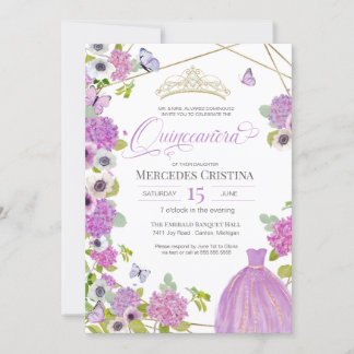 Invitation Quinceañera jardin fleuri papillon fleuri Tiara