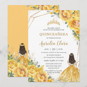 Invitation Quinceañera Jaune Floral Gold Princess 15 Anos