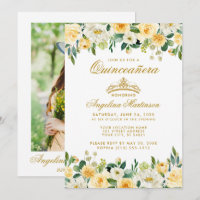 Quinceanera Jaune Or Blanc Floral Couronne Photo