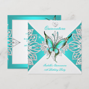 Invitation Quinceanera Joli Papillon bleu Turquoise Tiara 2