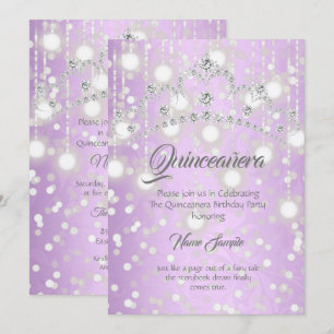 Invitation Quinceanera Joli Violet Argent Diamant Tiara