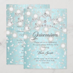 Invitation Quinceanera Jolie Turquoise Silver Diamond Tiara