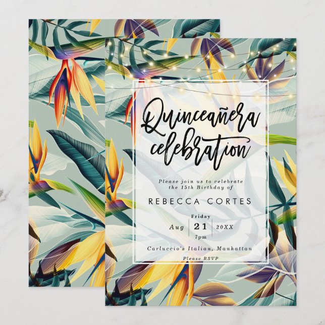 Invitation quinceanera jungle tropicale 15e anniversaire (Devant / Derrière)