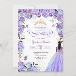 Invitation Quinceanera Lavande Purple Élégant Papillon Inv