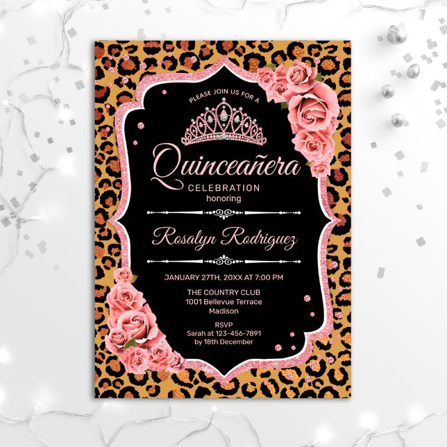 Invitation Quinceanera - Leopard Rose Gold (Créateur téléchargé)