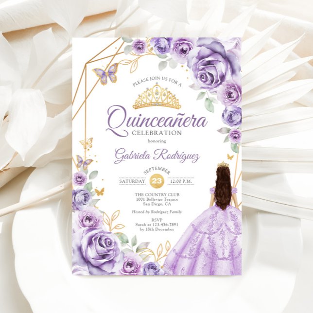 Invitation Quinceanera Lilac Robe violette Florale (Créateur téléchargé)