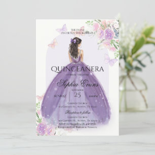 Invitation Quinceanera Lilac Robe violette Florale Princesse