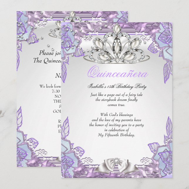 Invitation Quinceanera Lilac rose 15e fête d'anniversaire 2 (Devant / Derrière)