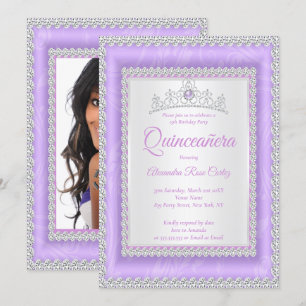 Invitation Quinceanera Lilac Tiara Photo Anniversaire