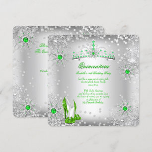 Invitation Quinceanera Lime Green Silver Winter Wonderland