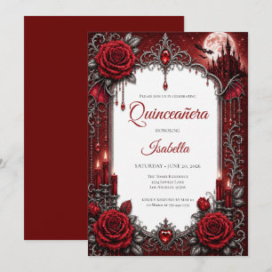 Invitation Quinceañera Luxe Rouge Argent
