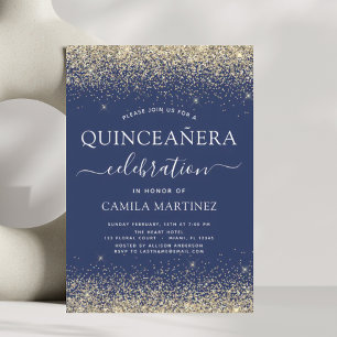 Invitation Quinceanera Marine Bleu Or Parties scintillant mod
