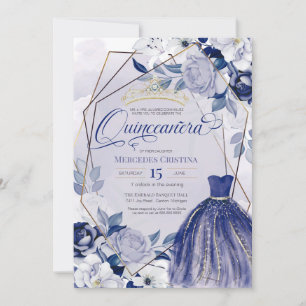 Invitation Quinceañera marine royale bleu élégant élégant Tia