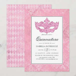 Invitation Quinceañera Mascarade Rose Vintage