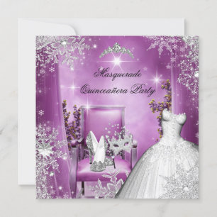 Invitation Quinceanera Masquerade Magique Princesse rose