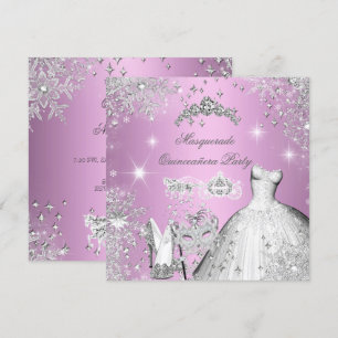 Invitation Quinceanera Masquerade Magique Princesse rose