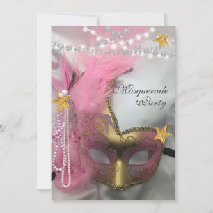 Invitation Quinceanera Masquerade Parties scintillant or Perl