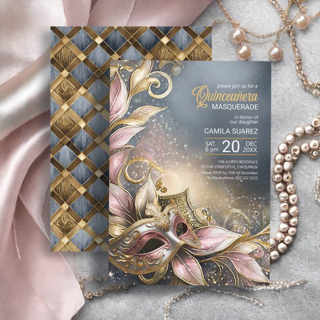 Invitation Quinceanera Masquerade Rose Gold ID1031 (Créateur téléchargé)