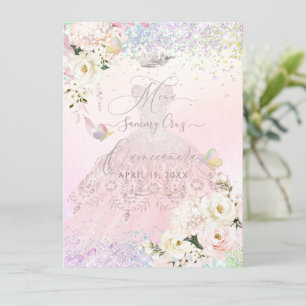 Invitation Quinceanera Menu Holographique Mariposa Blush Pink