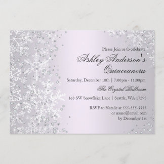Invitation Quinceanera Merveilleux Hiver Flocons Violets