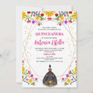 Invitation Quinceanera Mexicaine Fiesta Black Princesse robe