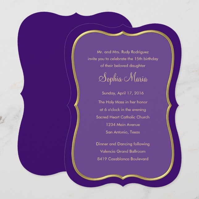 Invitation Quinceanera N'importe quelle couleur avec une conc (Devant / Derrière)