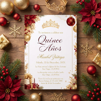 Invitation Quinceañera Noël Bourgogne & Or Fêtes