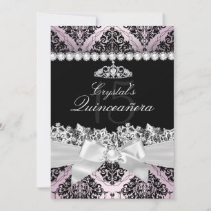 Invitation Quinceanera Noeud Damassé Noir Rose