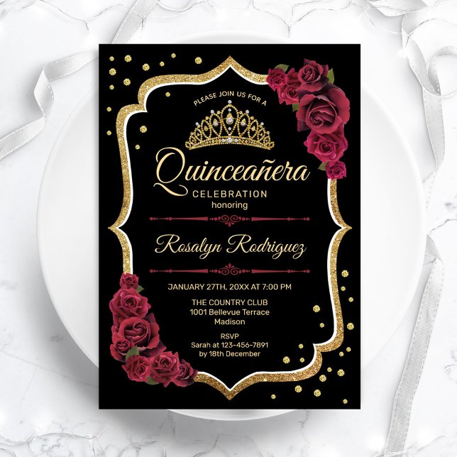 Invitation Quinceanera - Noir Bourgogne (Créateur téléchargé)