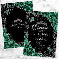 Quinceanera Noir Émeraude Vert Argent