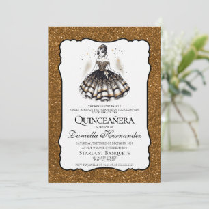 Invitation Quinceañera noir et or