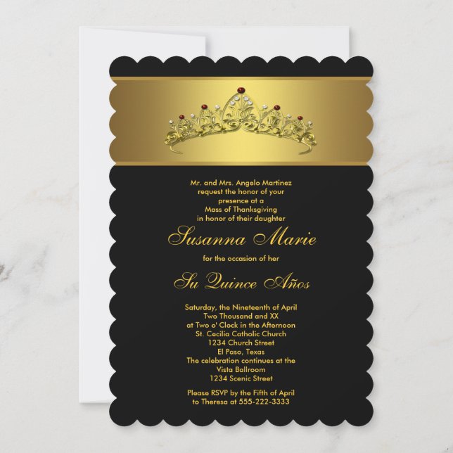 Invitation Quinceanera noir et or (Dos)