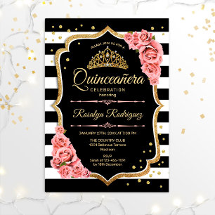 Invitation Quinceanera - Noir Or Rose