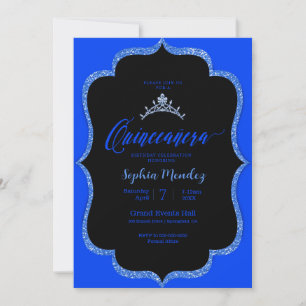 Invitation Quinceanera noire et bleue