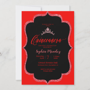 Invitation Quinceanera noire et rouge