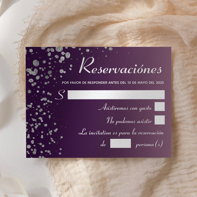 Invitation Quinceanera Ombre violet argenté espagnol RSVP (Créateur téléchargé)