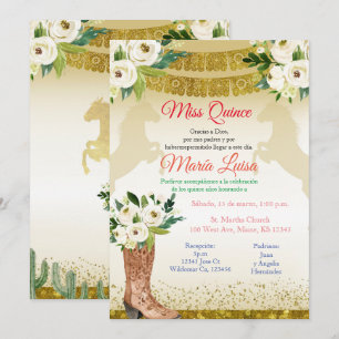 Invitation Quinceañera Or Blanc Miss Quince Mexicaine