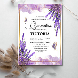 Invitation Quinceañera or lavande violette papillon floral