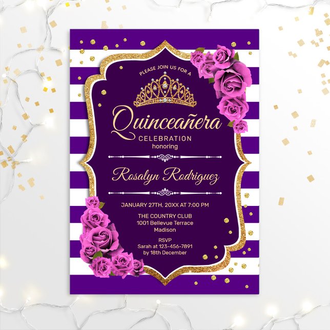 Invitation Quinceanera - Or pourpre (Créateur téléchargé)