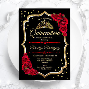 Invitation Quinceanera - Or rouge noir