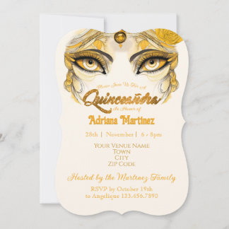 Invitation Quinceañera Paillettes Or