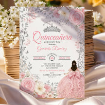 Invitation Quinceañera Papillon Argent Rose Pâle