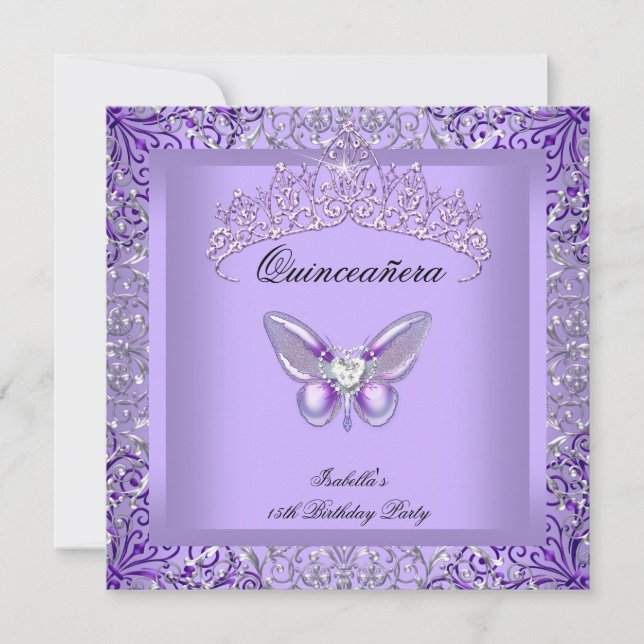 Invitation Quinceanera Papillon pourpre 15e fête d'anniversai (Devant)